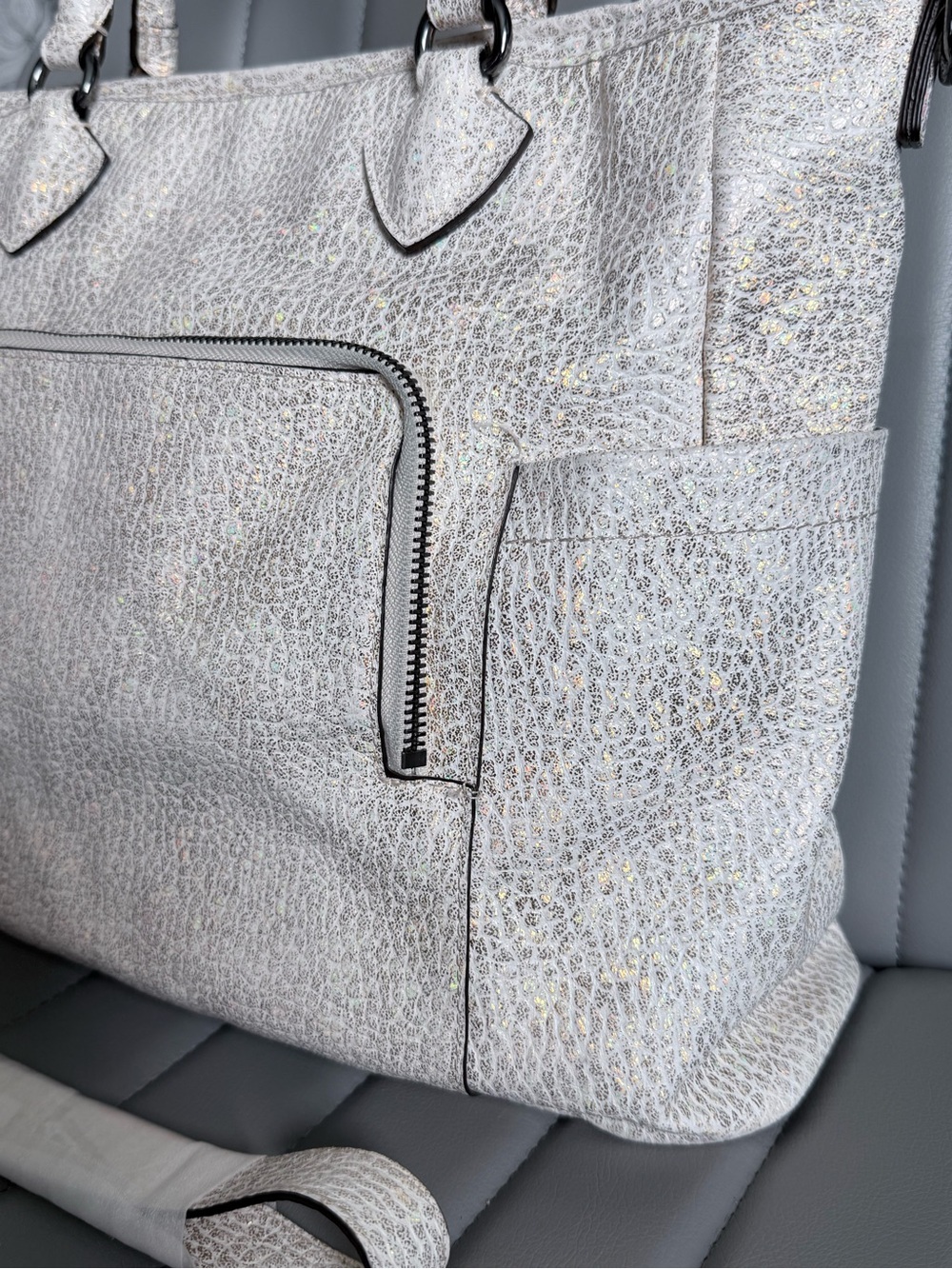 Aimee Kestenberg Sunbury Iridescent Holographic Genuine Leather Tote Satchel - Picture 9 of 12